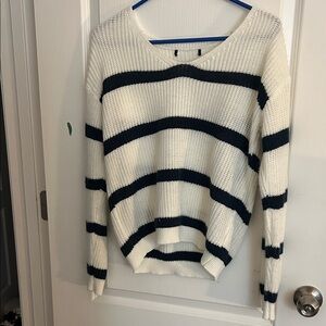 Striped Knit Sweater - Navy and White